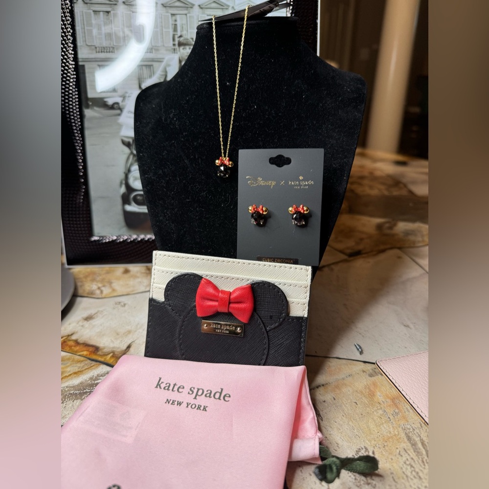 Kate Spade - 3 Piece Disney Collab Bundle - necklace, earrings & card holder